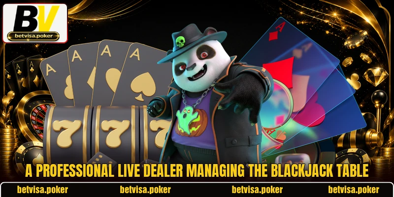A professional live dealer managing the blackjack table A professional live dealer managing the blackjack table